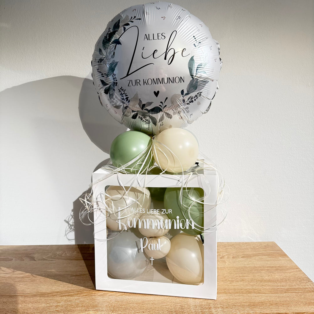 Personalisierte Ballonbox zur Kommunion als Geschenkidee oder Geldgeschenk
