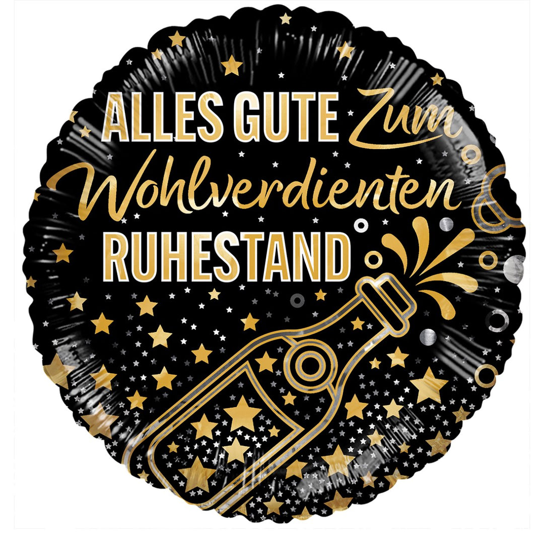 Folienballon Alles Gute zum wohlverdienten Ruhestand Schwarz Gold Sterne