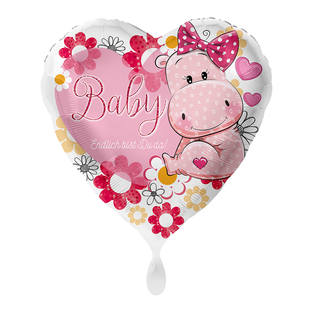 Ballon - Baby, Nilpferd Mädchen -  ø43cm -  Herz