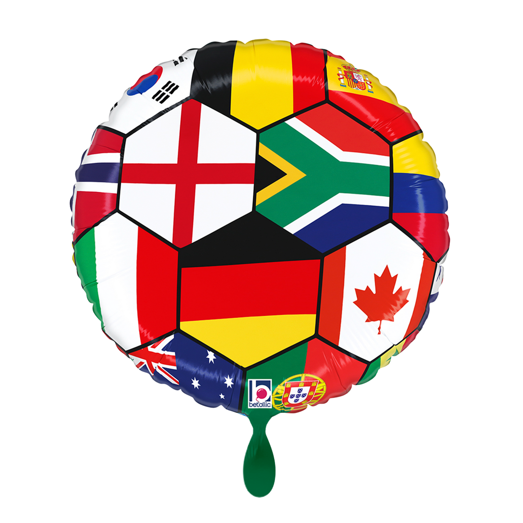 Fußball Folienballon mit internationalen Flaggen rund Deko Weltmeisterschaft 2026