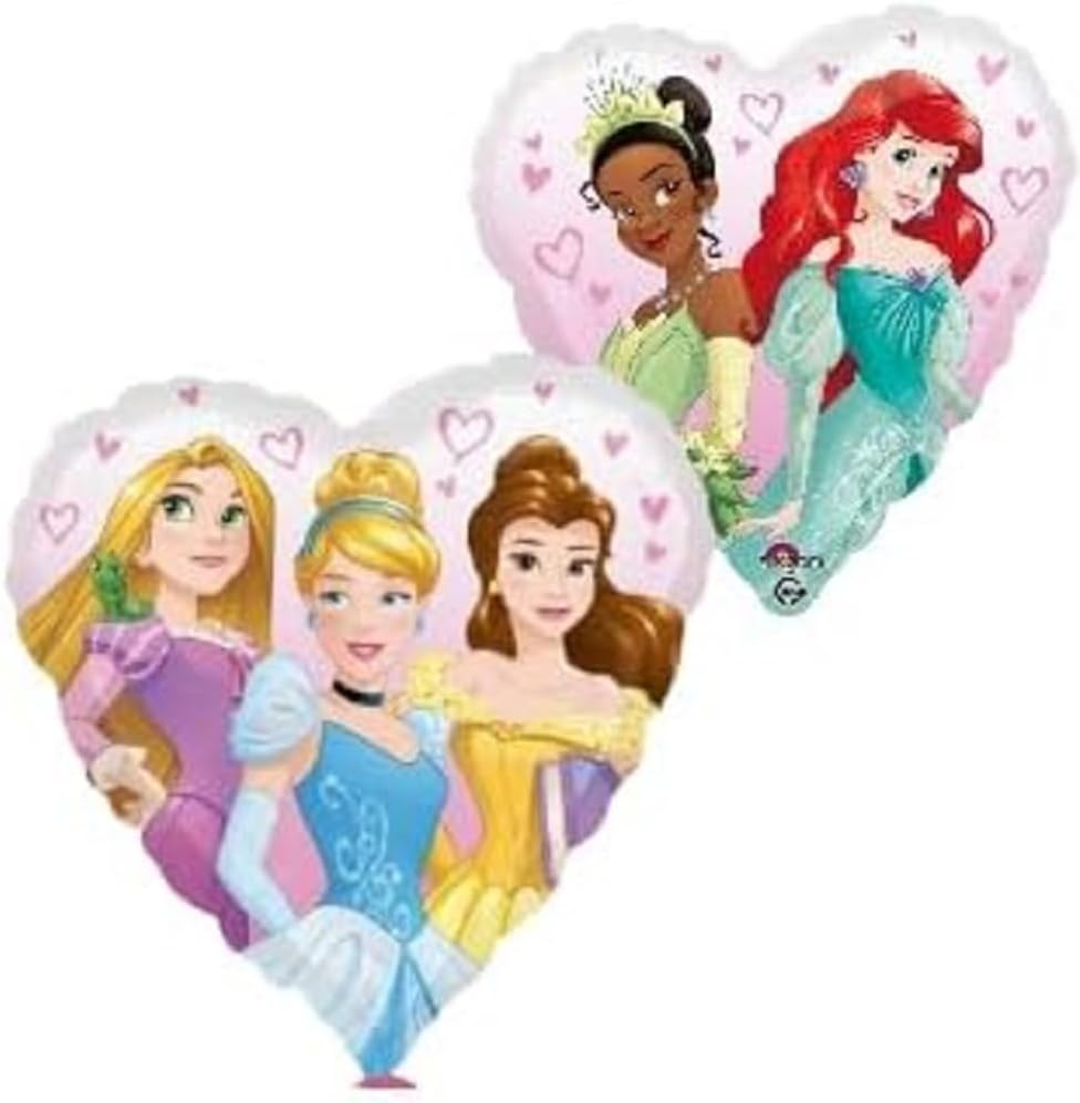 Herzförmiger Disney-Prinzessinnen-Folienballon mit Rapunzel, Cinderella, Belle, Tiana und Arielle, 45 cm