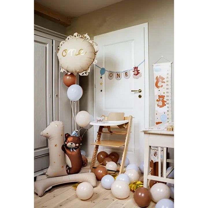 Folienballon Zahl 1 stehend mit Bär – Beige Braun – 1. Geburtstag – Luftfüllung