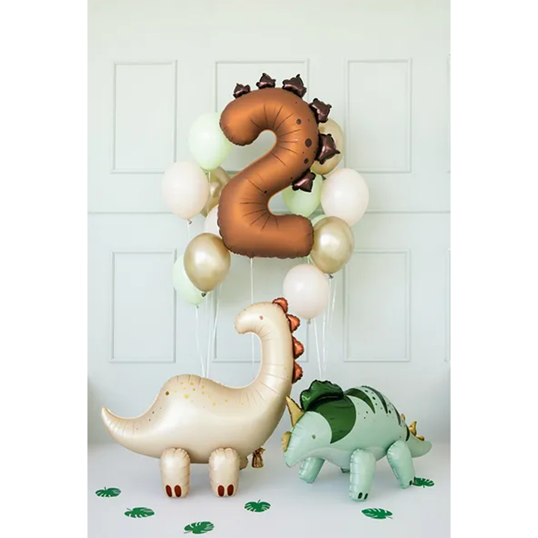 Folienballon Zahl 2 Dino Braun Ø 92 cm – Dinosaurier Kindergeburtstag – Helium geeignet