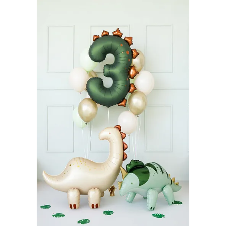 Folienballon Zahl 3 Dino Grün Ø 92 cm – Dinosaurier Kindergeburtstag – Helium geeignet