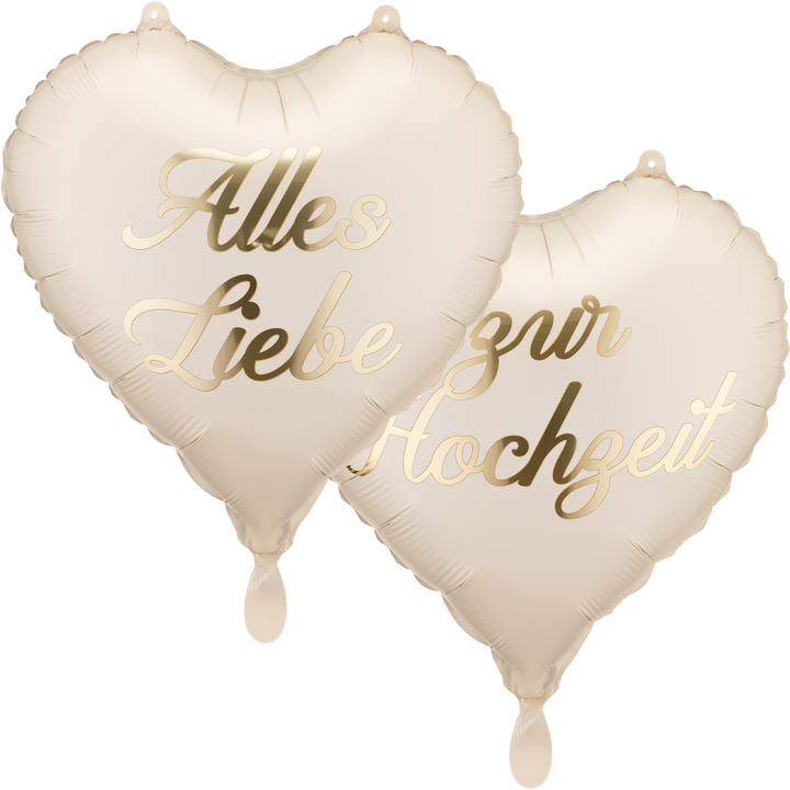 Folienballon Set „Alles Liebe zur Hochzeit“ – 2 elegante Herzballons in Creme & Gold