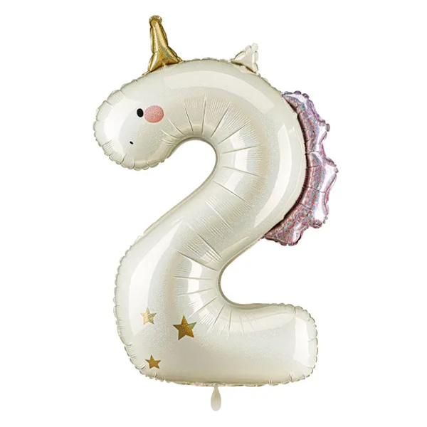 Folienballon Zahl 2 Einhorn Creme Gold Rosa – Ø ca. 90 cm – Kindergeburtstag Mädchen – Helium geeignet