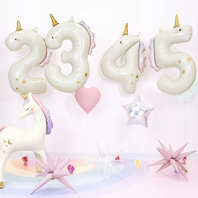 Folienballon Zahl 4 Einhorn Creme Gold Rosa – Ø ca. 90 cm – Kindergeburtstag Mädchen – Helium geeignet