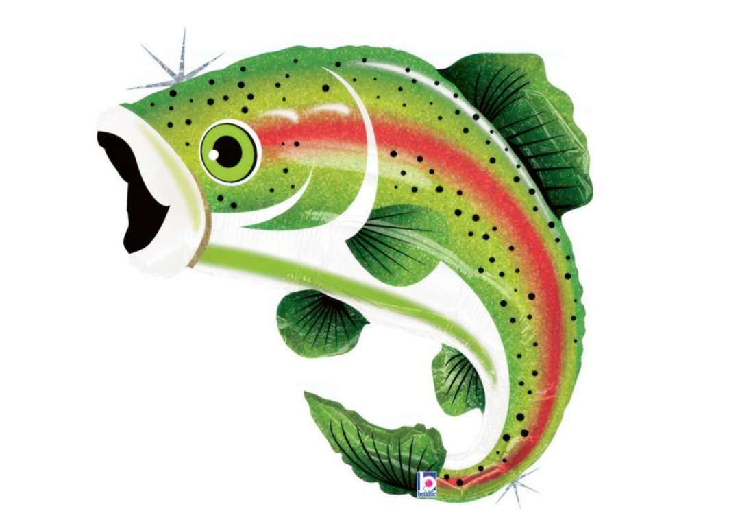 Fisch Ballon in Form einer bunten Forelle, ca. 41 cm groß, ideal für Angler, Geburtstage und maritime Partys