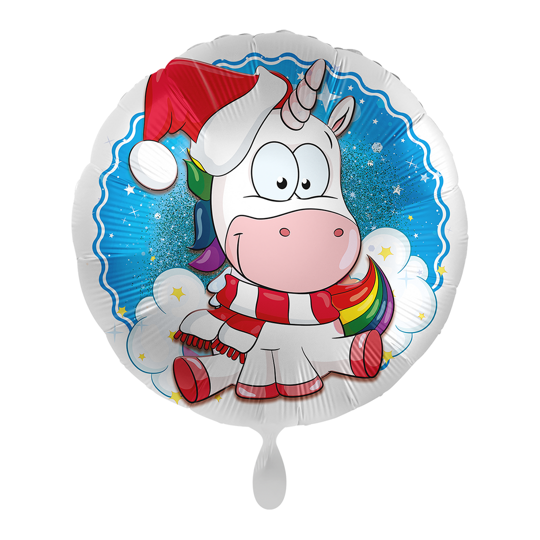 Folienballon - 43cm - Einhorn mit Weihnachtsmütze - Helium /Luftfüllung