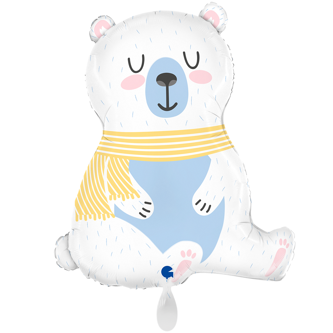 Folienballon Eisbär mit gelbem Schal zur Geburt Babyparty Kindergeburtstag HeyBalloon Viersen