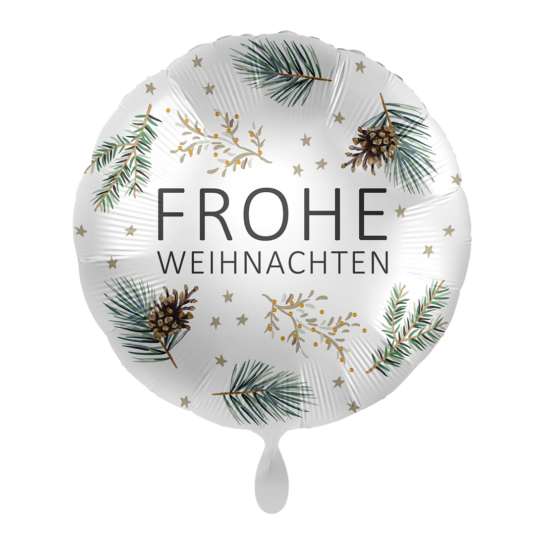 Folienballon - Frohes Weihnachten - 43cm - Mit Tannengrün und Tannenzapfen - 43cm