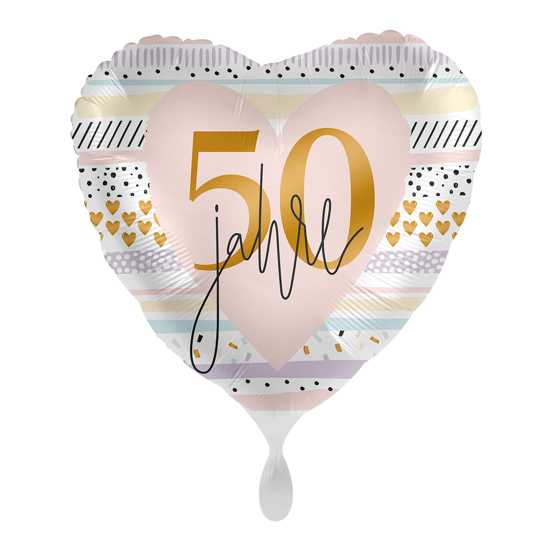 Folienballon - Herz - 43cm - 50 Jahre - Runder Geburtstag - Heliumfüllung 