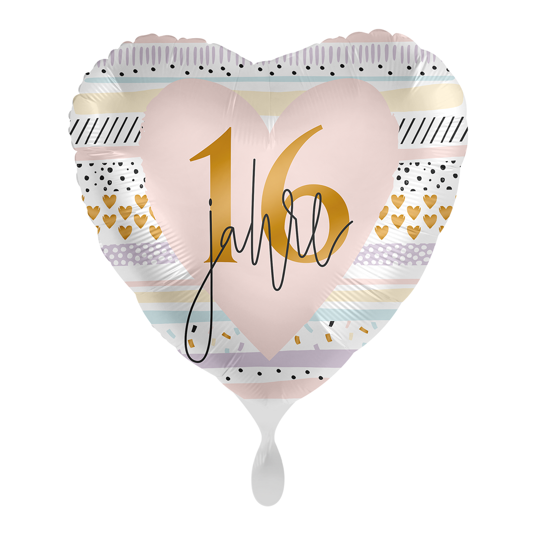 Folienballon - Herz - 43cm - sweet 16 - Rosa Gold - 16 Jahre - Heliumfüllung 