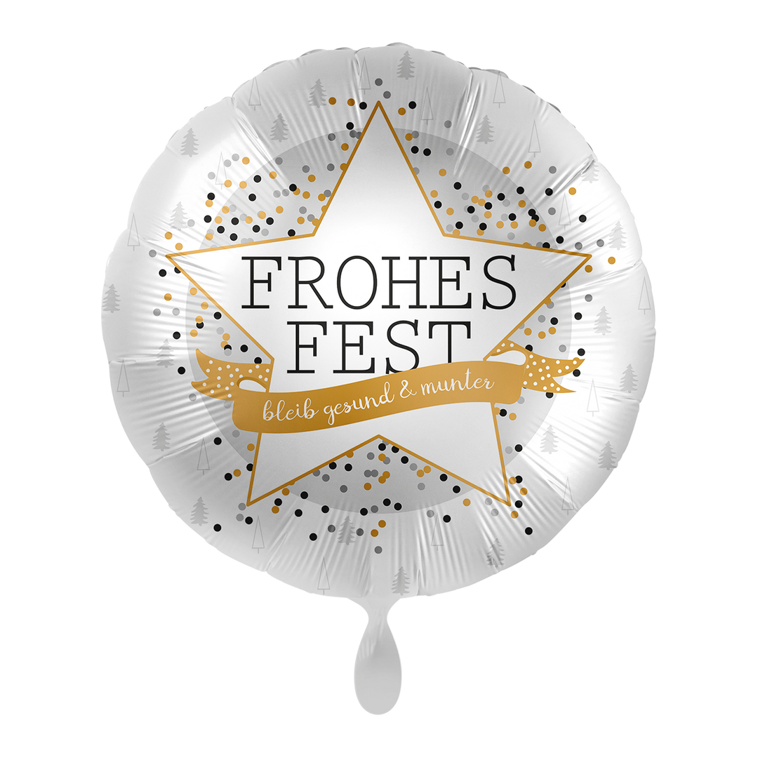 Folienballon - Rund mit Stern - Frohes Fest - bleib gesund- 43cm - Luft/ Heliumfüllung 
