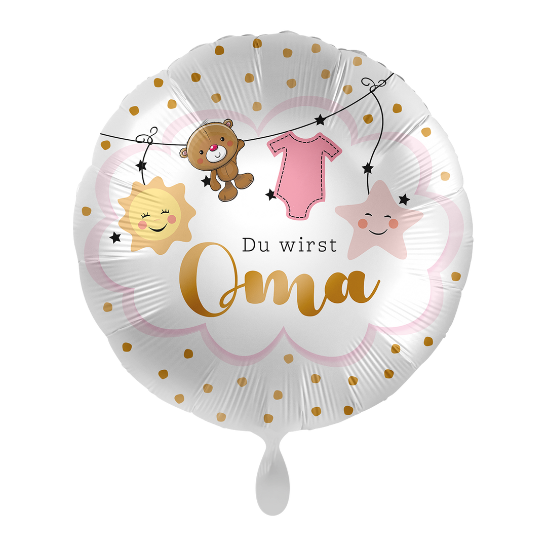 Runder Folienballon 43 cm mit Baby-Motiv und Aufschrift „Du wirst Oma“