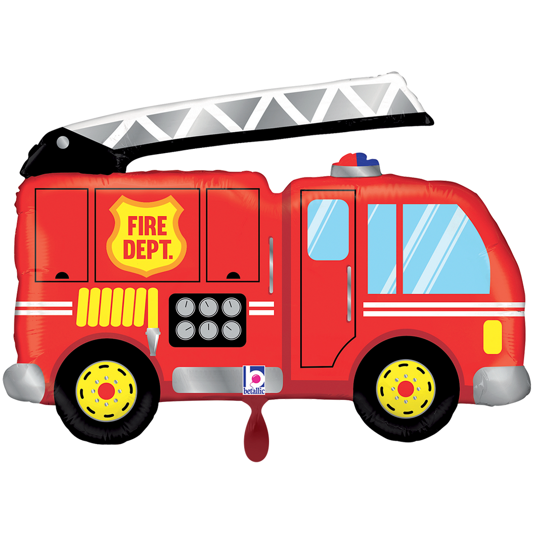 Folienballon Feuerwehrauto in Rot, 79×48 cm, Feuerwehr-Motiv für Kindergeburtstage.