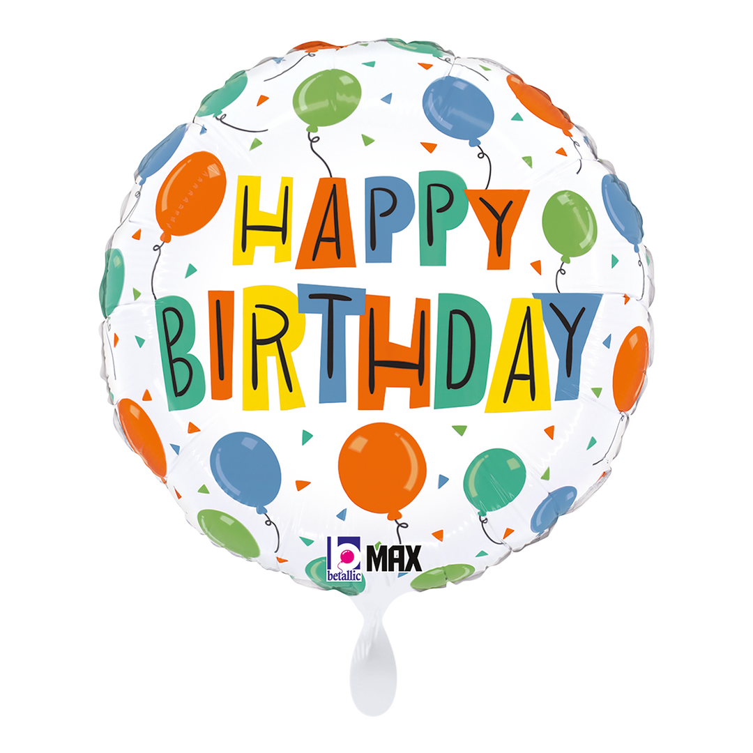 Runder Folienballon mit buntem „Happy Birthday“-Design – 45 cm – Partyballon mit Ballonmotiv