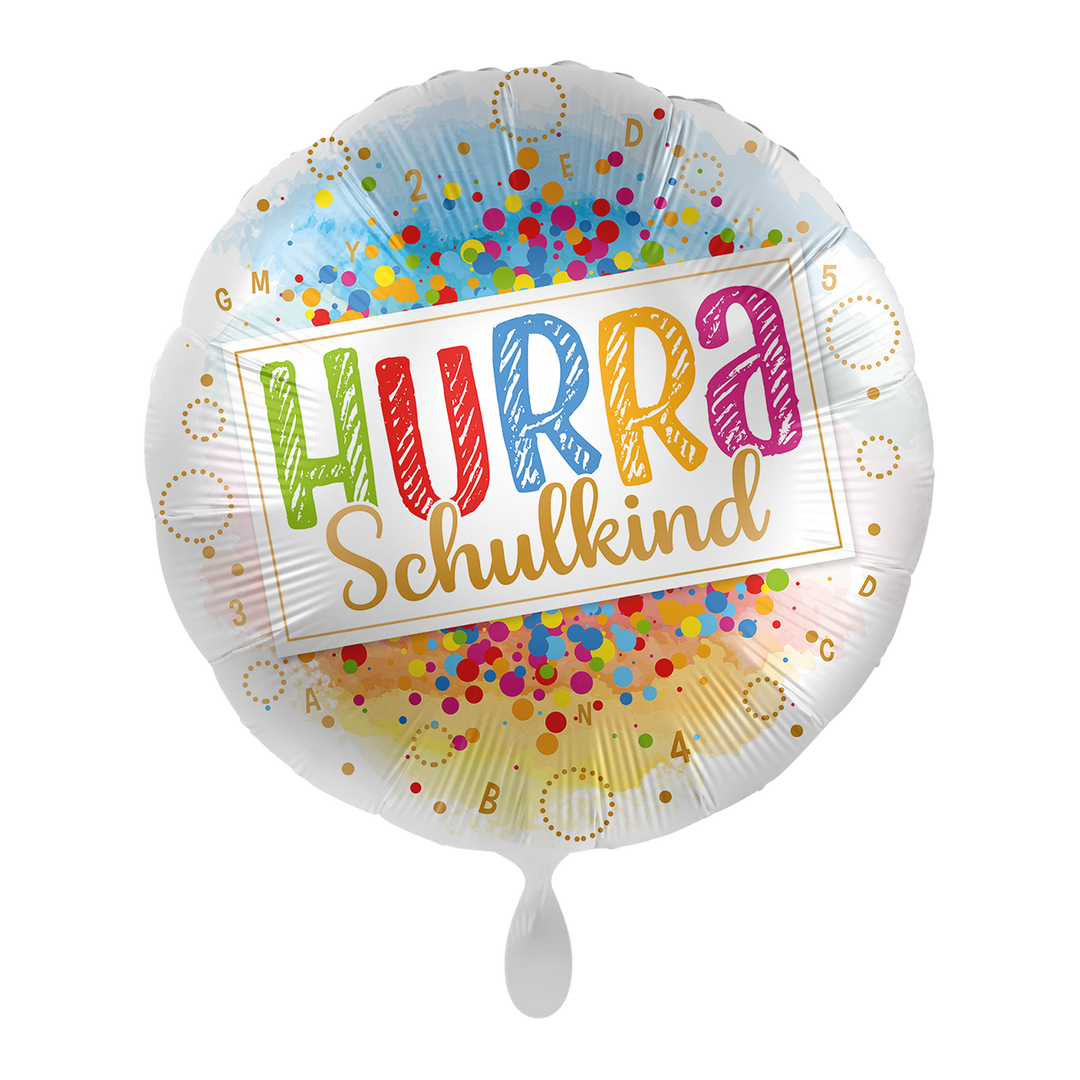 Hurra Schulkind Folienballon bunt zur Einschulung mit Helium Option HeyBalloon Viersen