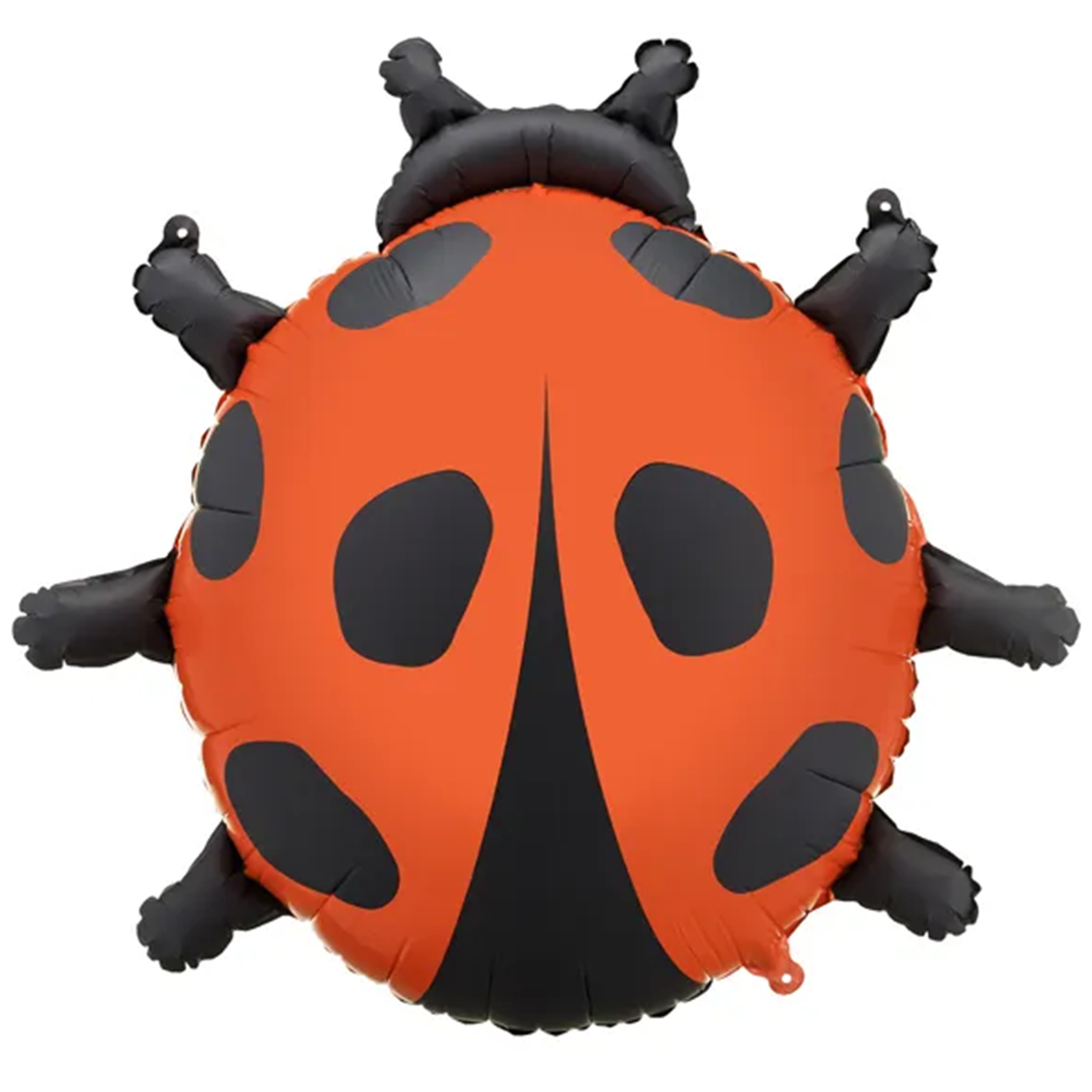 Roter Folienballon in Form eines Marienkäfers mit schwarzen Punkten – 66 × 64,5 cm – Glücksbringer