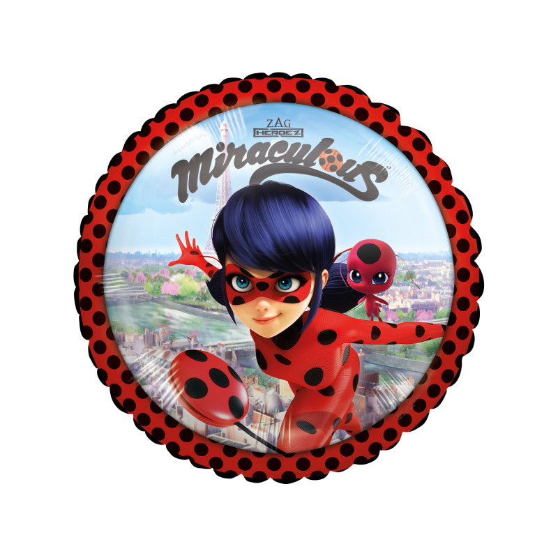 Runder Folienballon mit Miraculous Ladybug-Motiv aus der beliebten Kinderserie – 43 cm