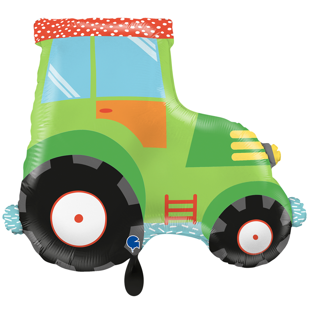 Grüner Traktor-Folienballon mit großen Rädern, 60 × 51 cm