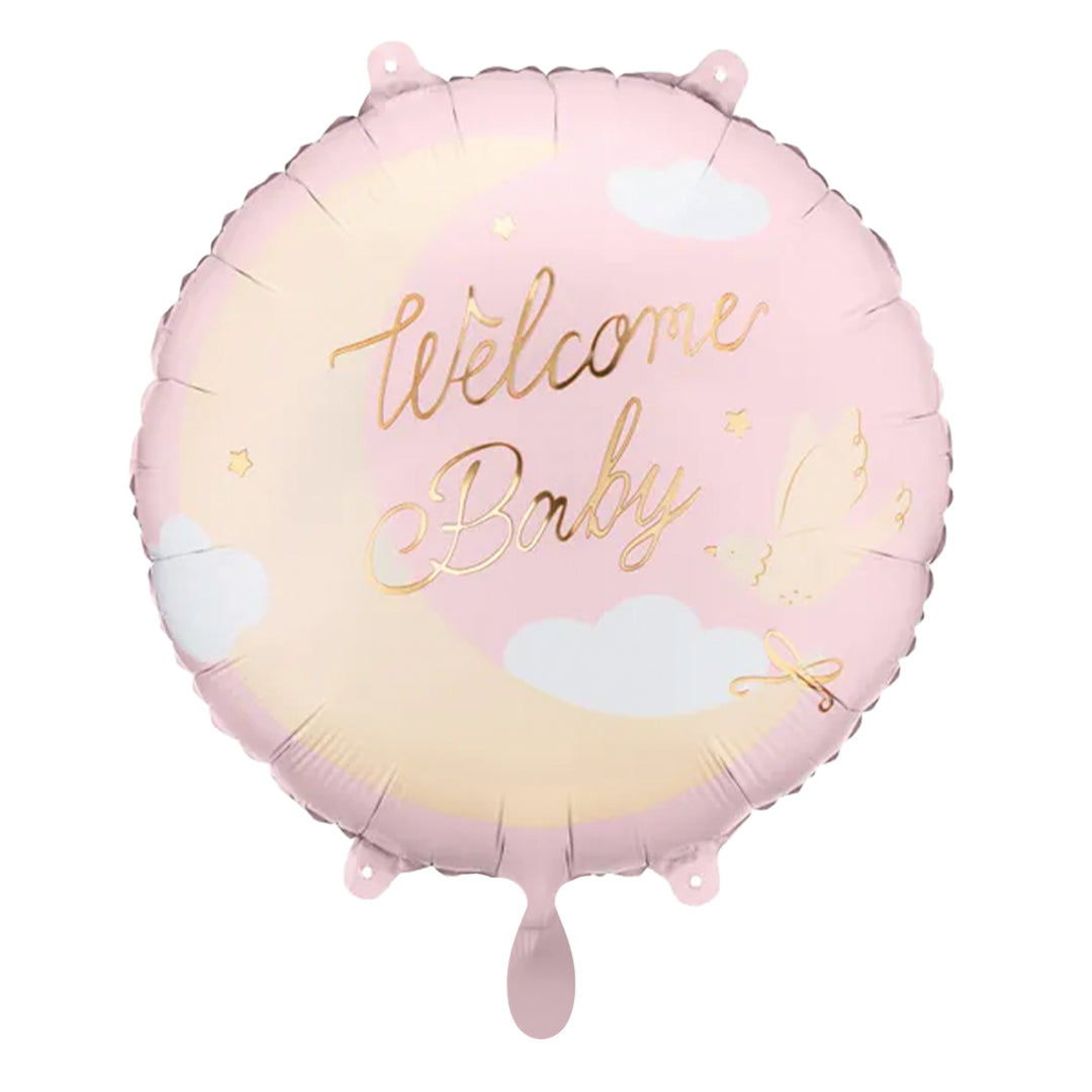 Folienballon „Welcome Baby rosa  “ – Rund 43 cm – Babyballon