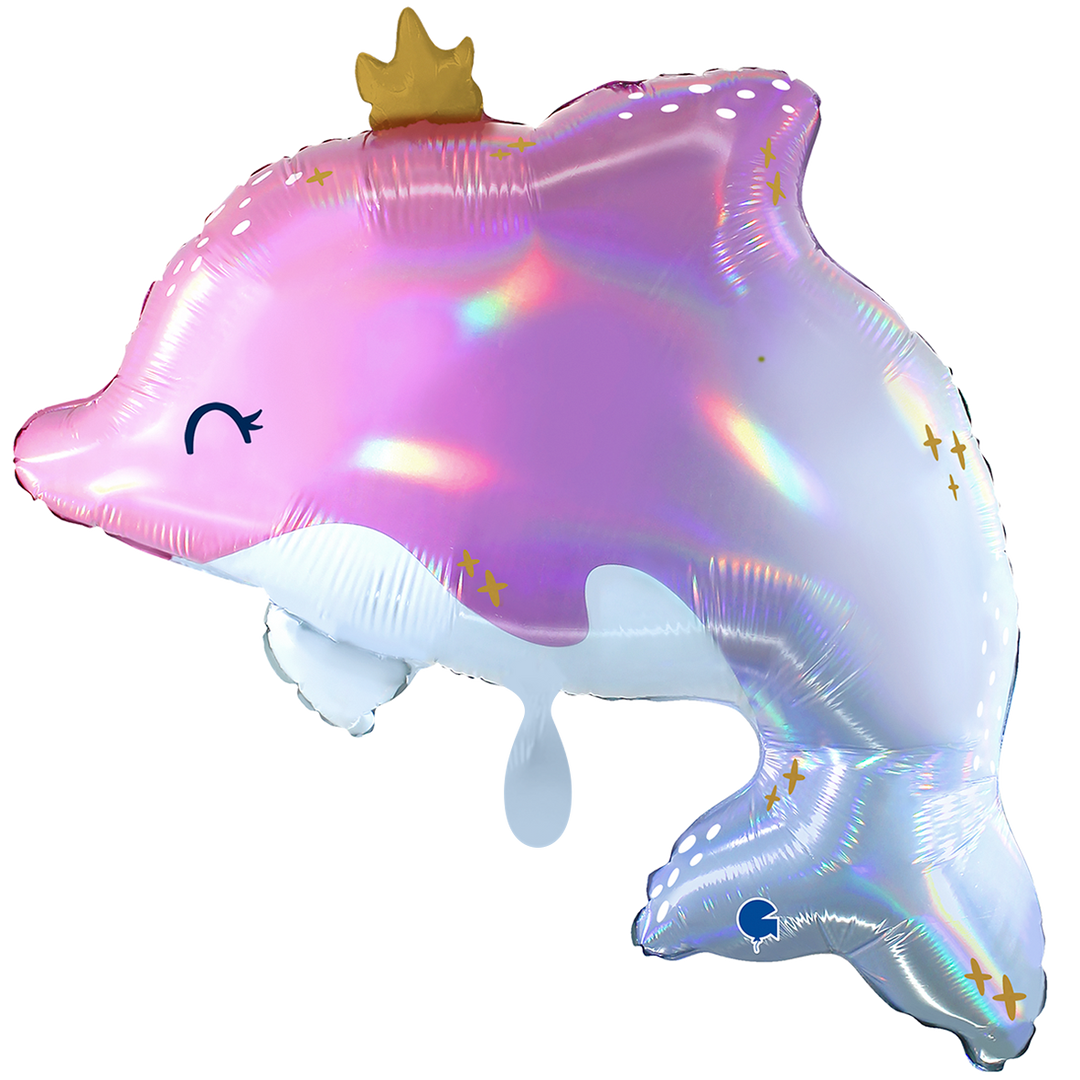 Folienballon Delfin mit Krone – Holografisch – 62 cm
