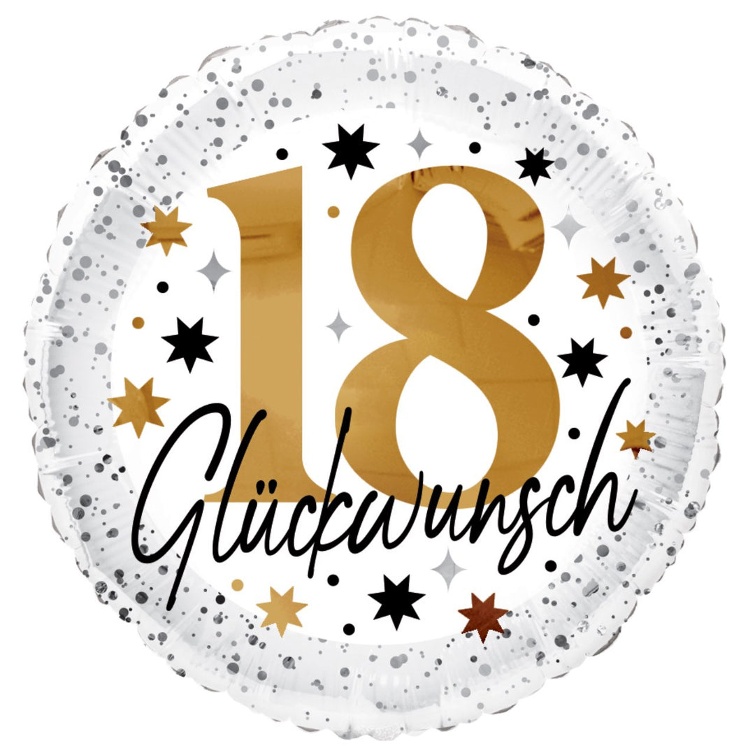 Folienballon 18 Geburtstag Glückwunsch Gold Schwarz Konfetti Rundballon