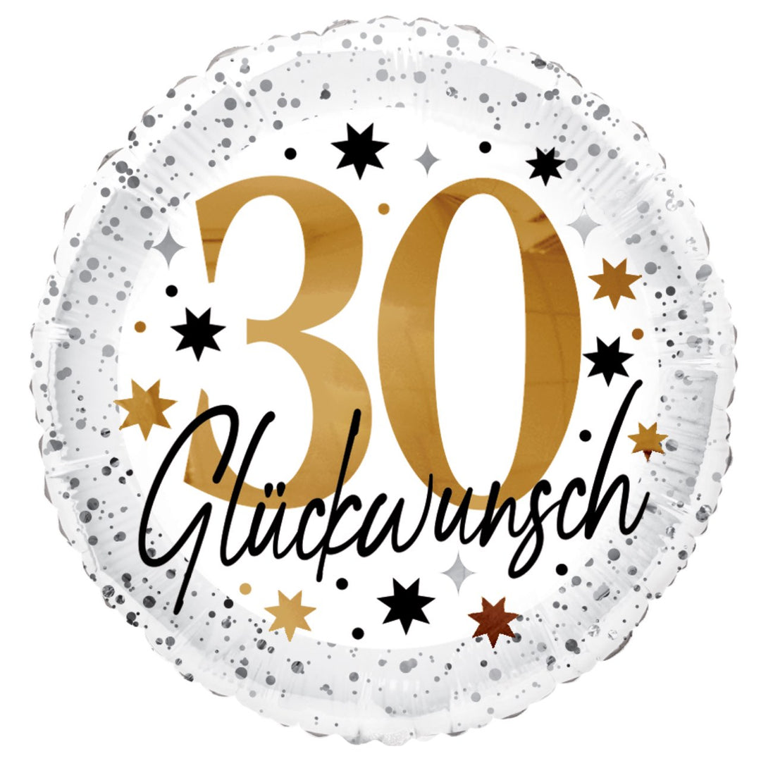 Folienballon 30 Geburtstag Glückwunsch Gold Schwarz Konfetti Rundballon
