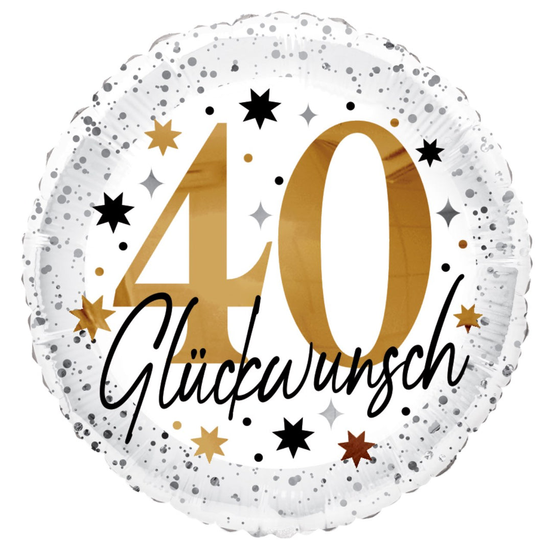 Folienballon 40 Geburtstag Glückwunsch Gold Schwarz Konfetti Rundballon