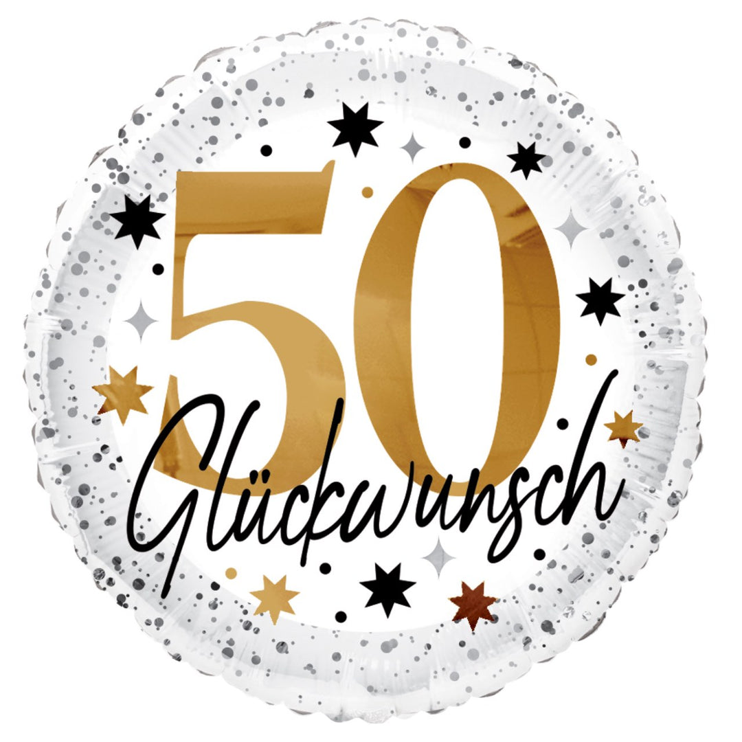 Folienballon 50 Geburtstag Glückwunsch Gold Schwarz Konfetti Rundballon
