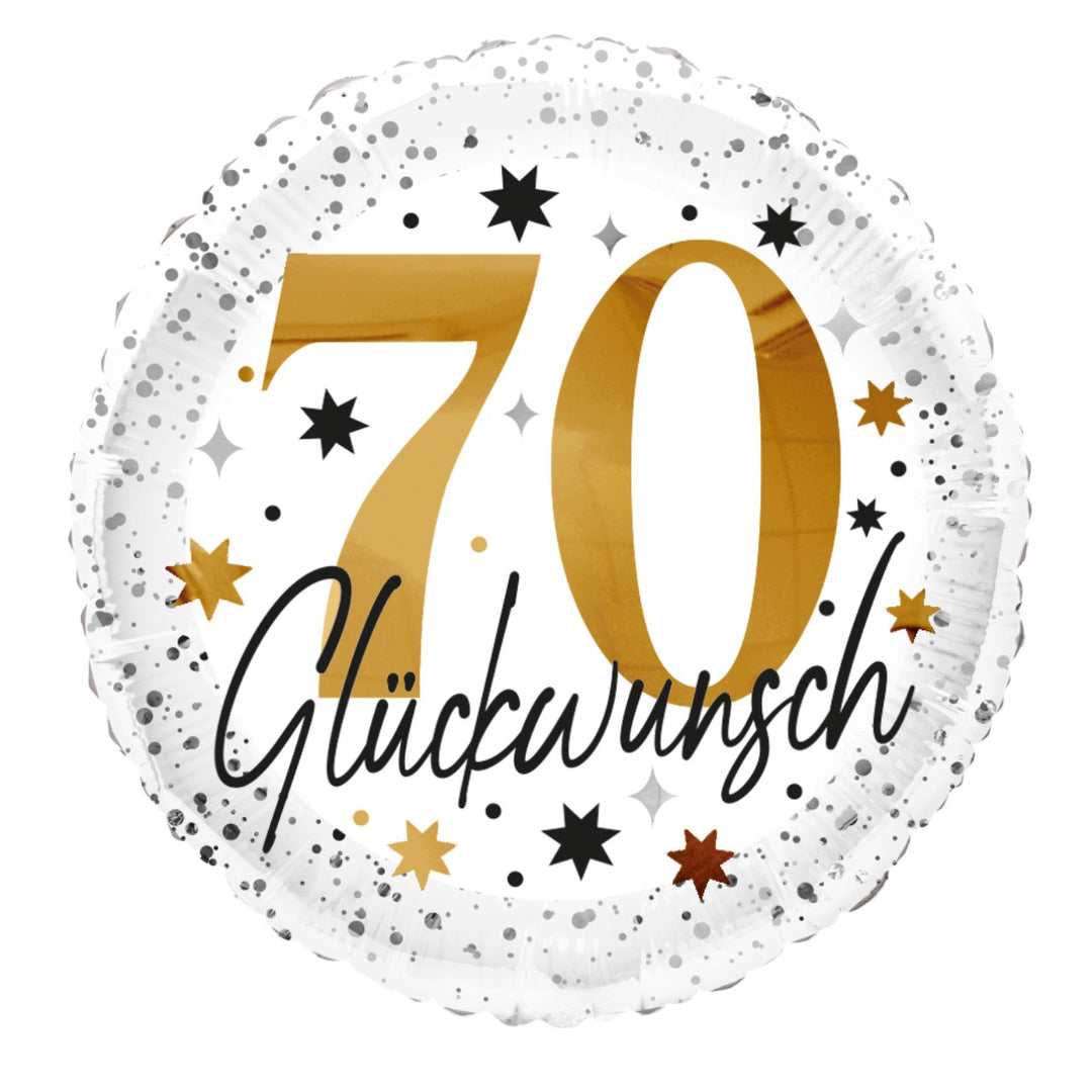 Folienballon 70 Geburtstag Glückwunsch Gold Schwarz Konfetti Rundballon