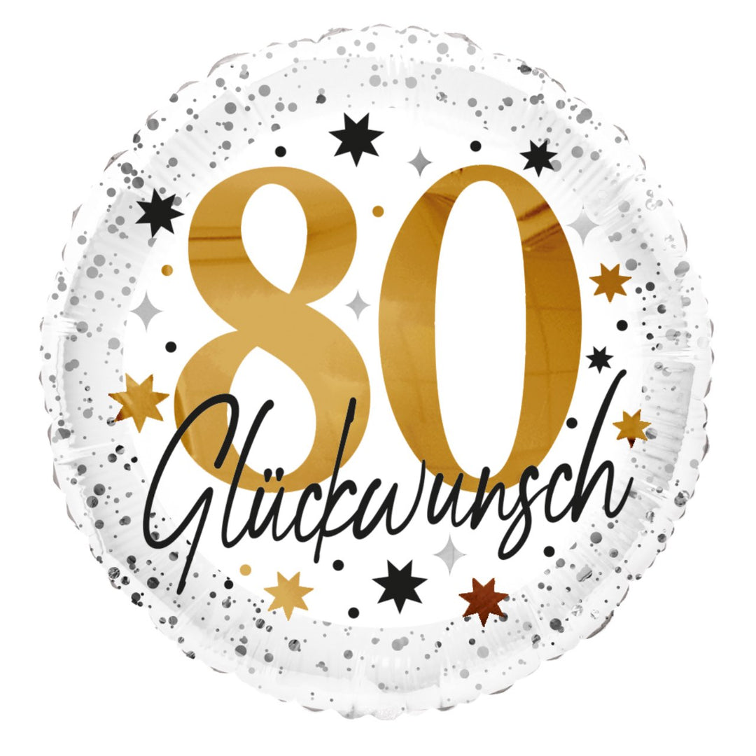 Folienballon 80 Geburtstag Glückwunsch Gold Schwarz Konfetti Rundballo