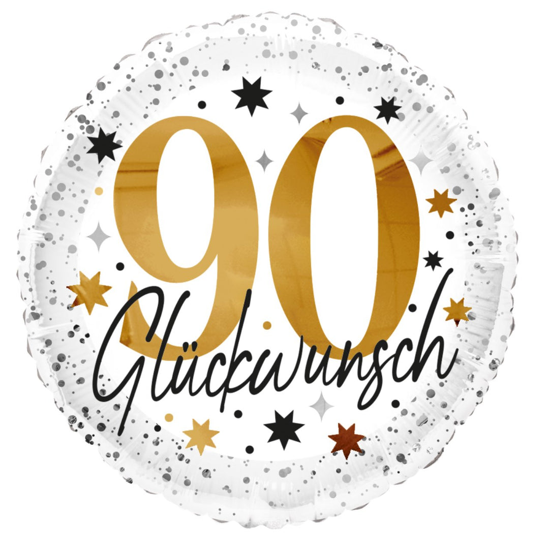 Folienballon 90 Geburtstag Glückwunsch Gold Schwarz Konfetti Rundballon