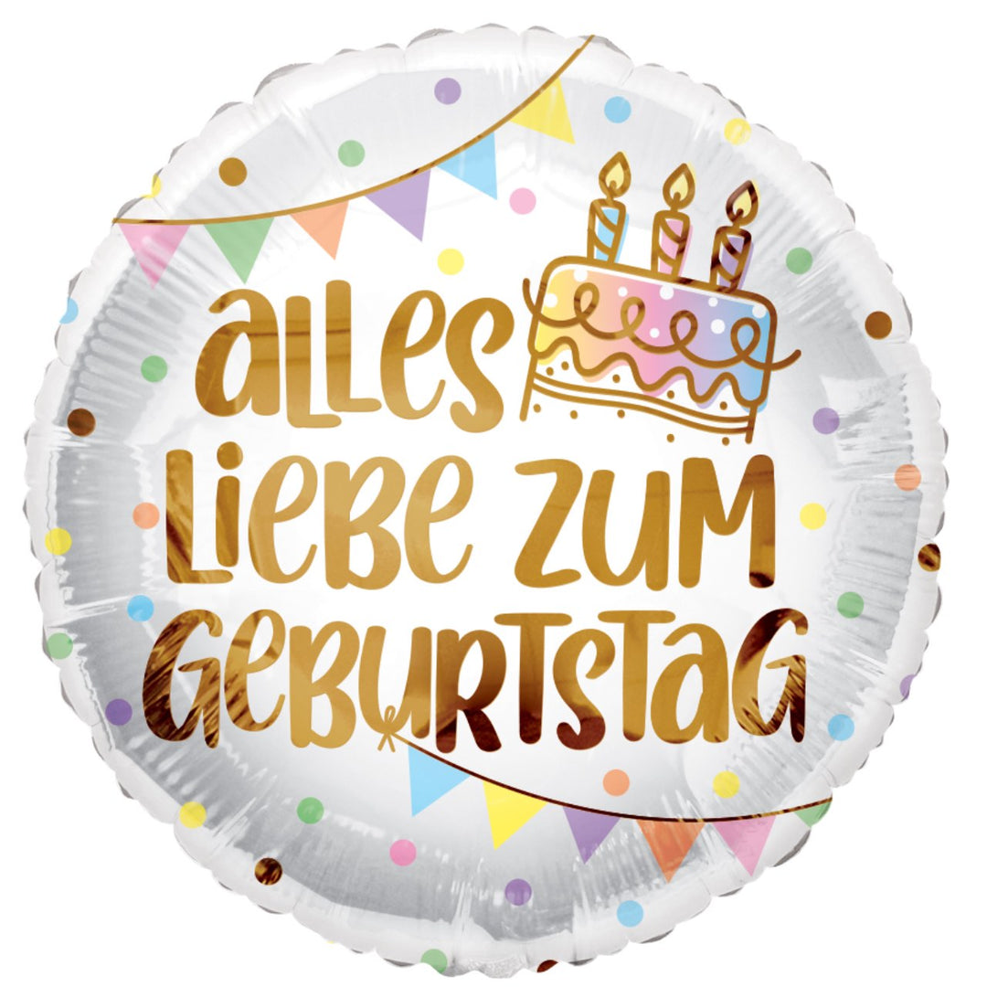Folienballon Alles Liebe zum Geburtstag Gold Schrift Konfetti Rundballon