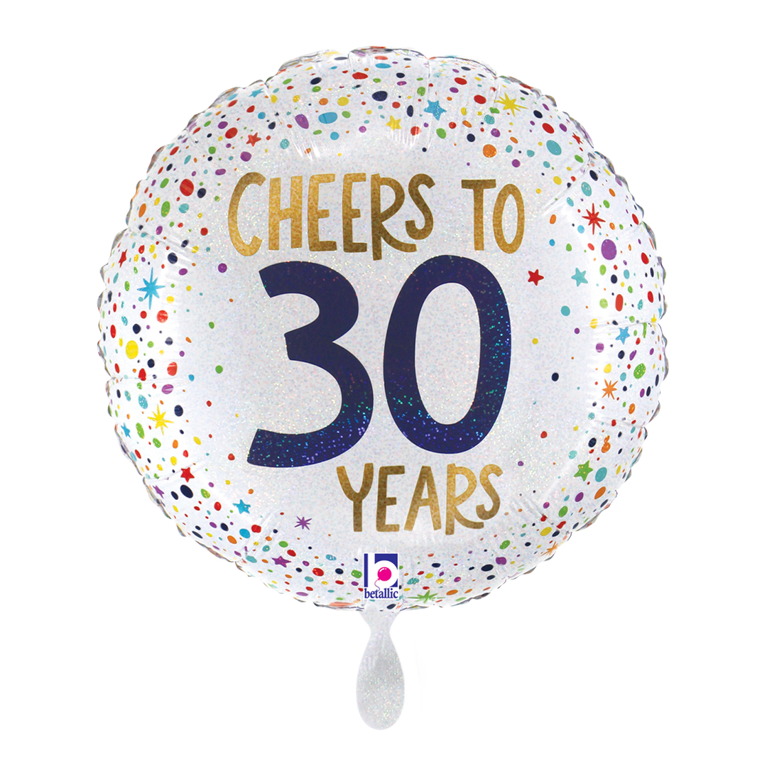 Geburtstagsballon 30 Jahre – runder Folienballon mit Konfetti-Design 43 cm