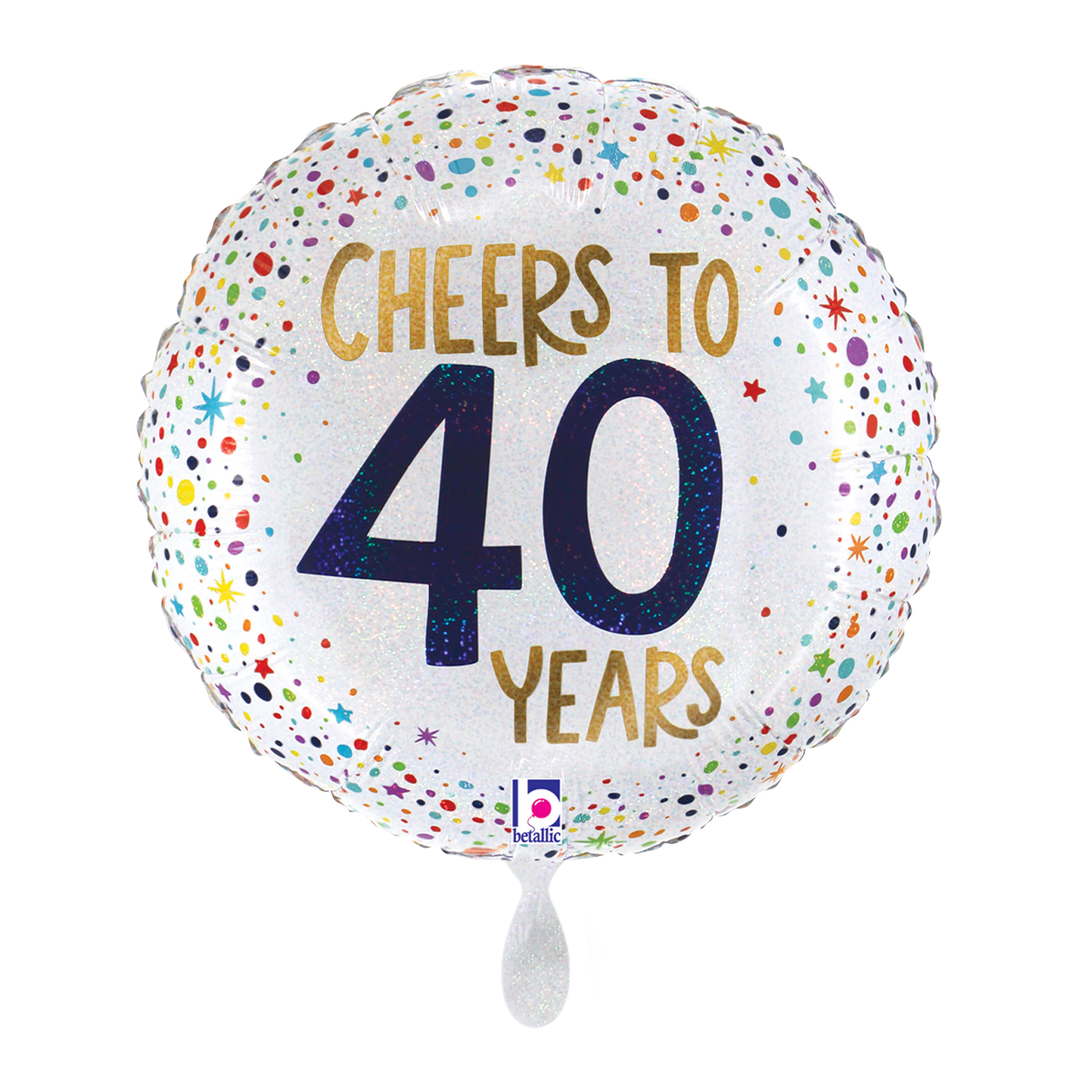 Geburtstagsballon 40 Jahre – runder Folienballon mit Konfetti-Design 43 cm