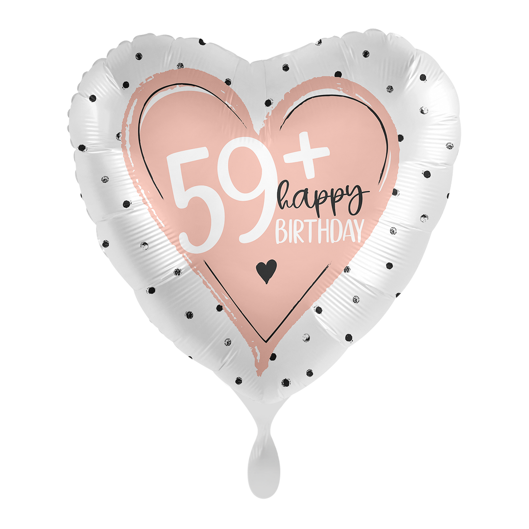 Geburtstagsballon 59+ in Herzform – Folienballon 43 cm roségold-weiß