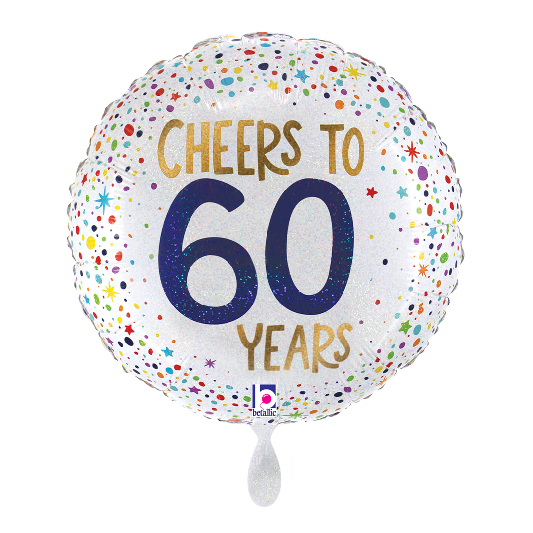 Geburtstagsballon 60 Jahre – runder Folienballon mit Konfetti-Design 43 cm