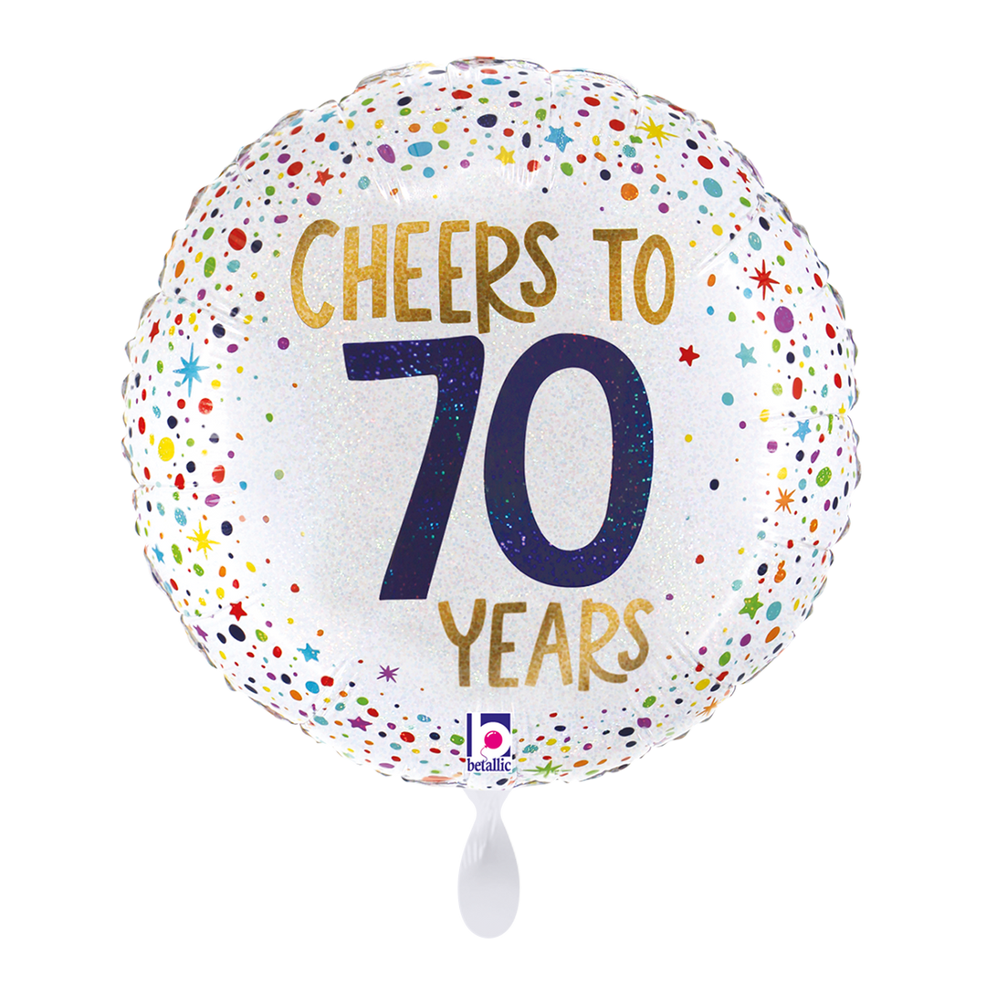 Geburtstagsballon 70 Jahre – runder Folienballon mit Konfetti-Design 43 cm