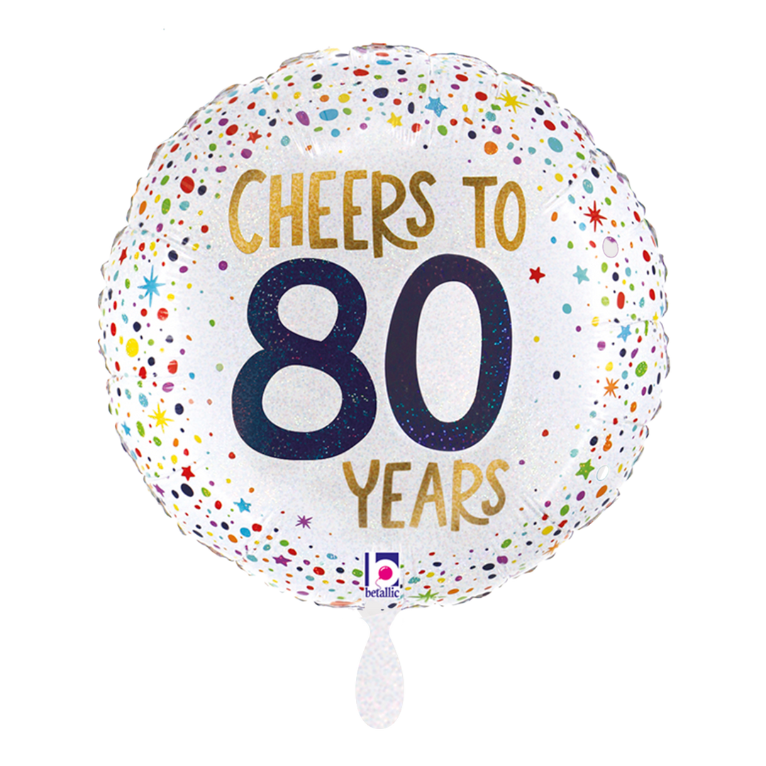 Geburtstagsballon 80 Jahre – runder Folienballon mit Konfetti-Design 43 cm