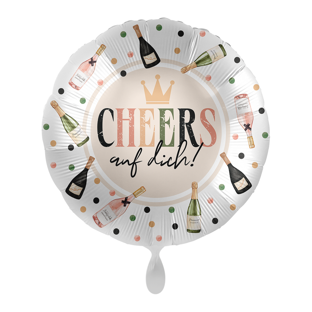 Geburtstagsballon Cheers 43 cm – Folienballon mit Sektflaschen Motiv und Aufschrift „Cheers auf dich!“