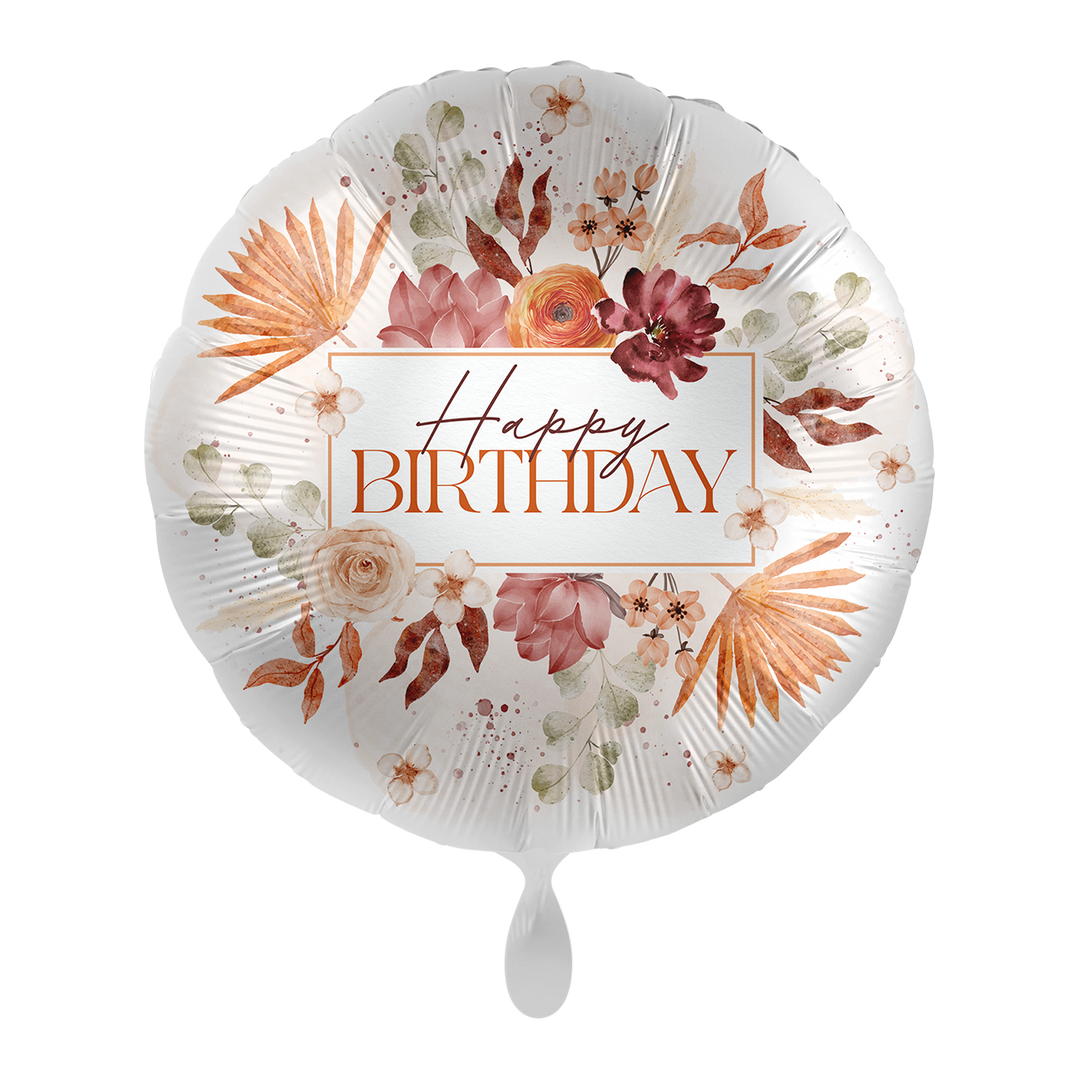 Geburtstagsballon Happy Birthday 43 cm – Folienballon mit Blumen im Boho-Stil
