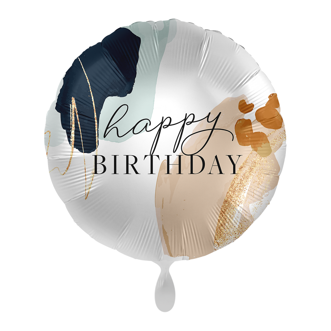 Geburtstagsballon Happy Birthday 43 cm – abstraktes Design in Beige, Schwarz und Gold