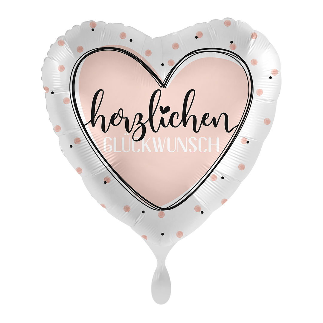 Geburtstagsballon „Herzlichen Glückwunsch“ in Herzform, rosa mit Punkten