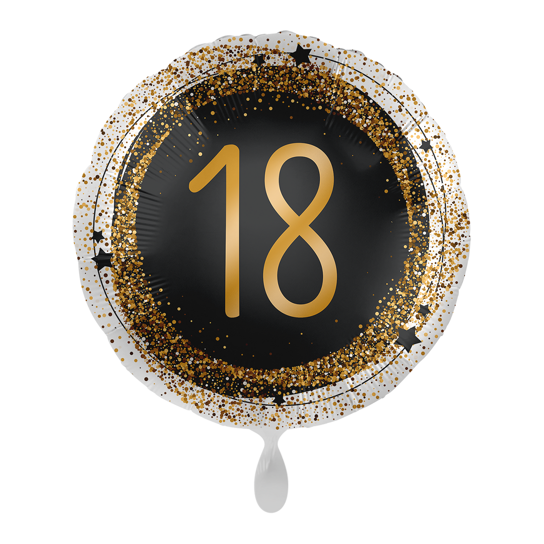 Geburtstagsballon Zahl 18 rund – Folienballon 43 cm schwarz-gold