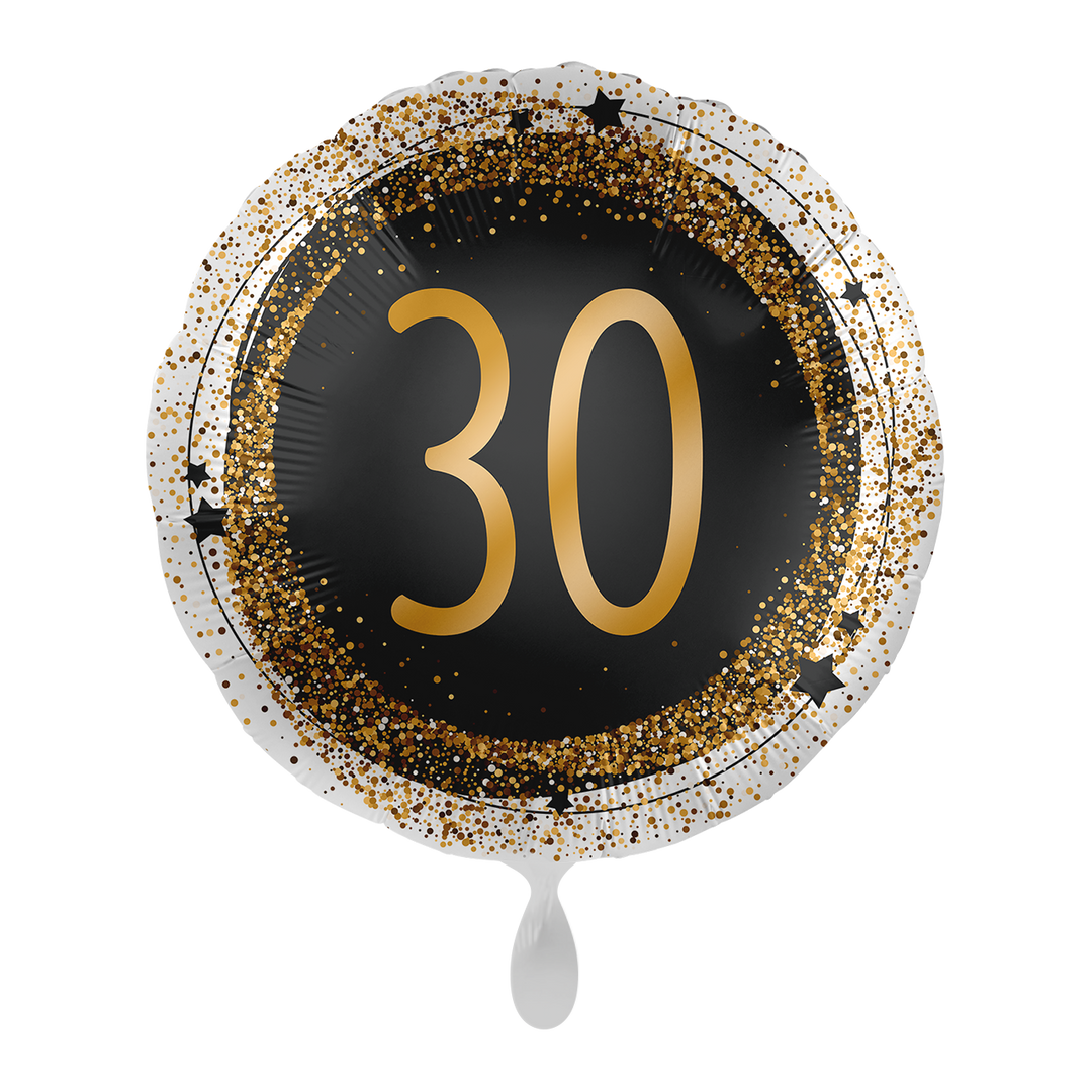 Geburtstagsballon Zahl 30 rund – Folienballon 43 cm schwarz-gold