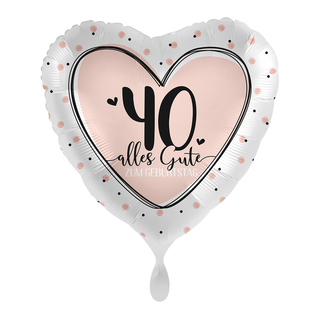 Geburtstagsballon Zahl 40 in Herzform – Folienballon 43 cm roségold