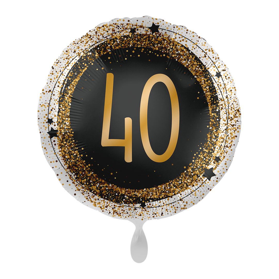 Geburtstagsballon Zahl 40 rund – Folienballon 43 cm schwarz-gold