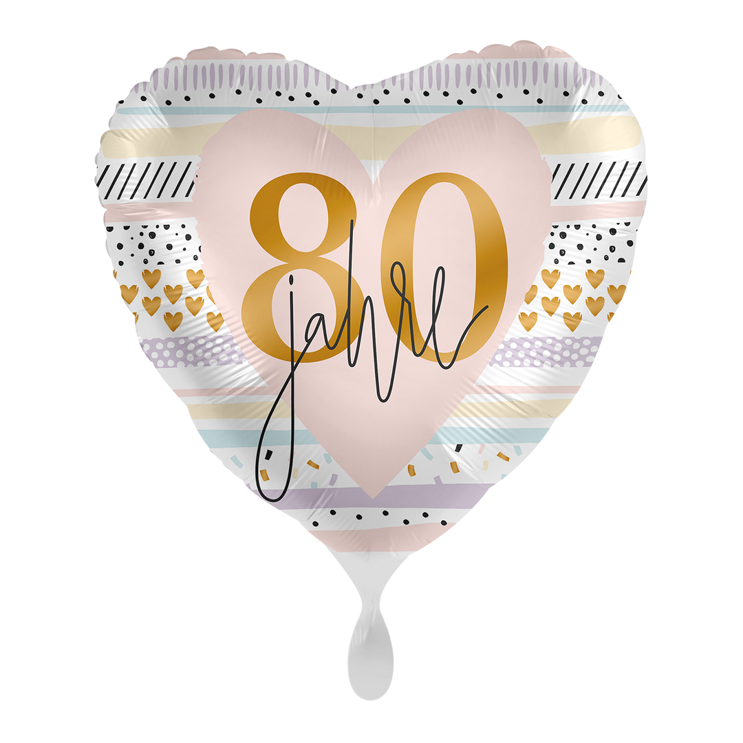 Geburtstagsballon Zahl 80 in Herzform – Folienballon 43 cm roségold
